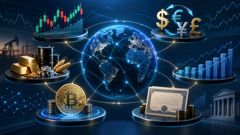 Principais mercados financeiros: ações, Forex, commodities, índices, criptomoedas e títulos