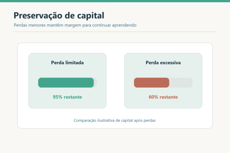 Esquema de gestão de risco a comparar uma perda limitada com uma perda excessiva.