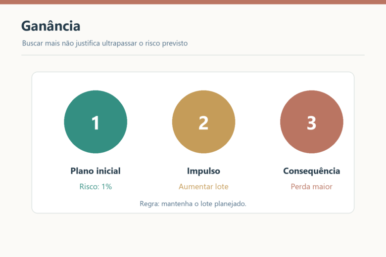 Sequência mostra como a ganância pode levar do risco planejado ao aumento do lote e a uma perda maior.