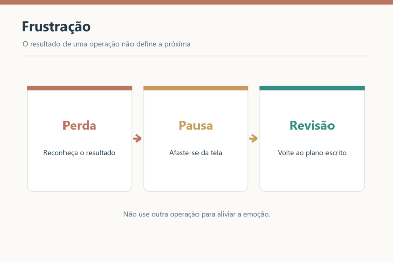 Após uma perda, a sequência recomendada é reconhecer a frustração, fazer pausa e revisar o plano.