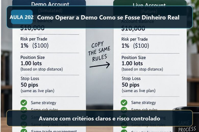 Imagem informativa exclusiva para Aula 202 — Como Operar a Demo Como se Fosse Dinheiro Real