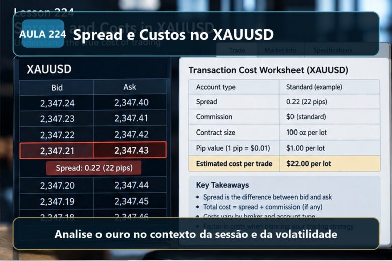 Imagem informativa exclusiva para Aula 224 — Spread e Custos no XAUUSD