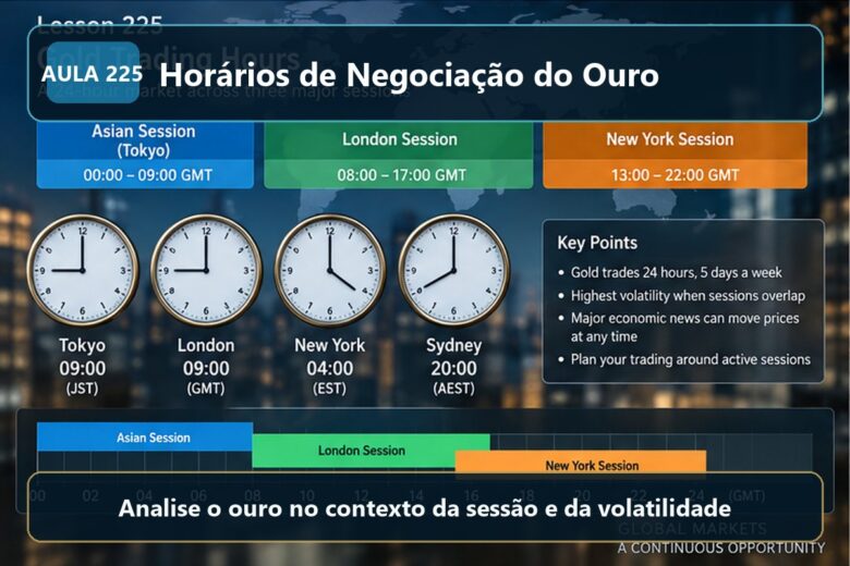 Imagem informativa exclusiva para Aula 225 — Horários de Negociação do Ouro