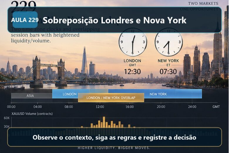 Imagem informativa exclusiva para Aula 229 — Sobreposição Londres e Nova York