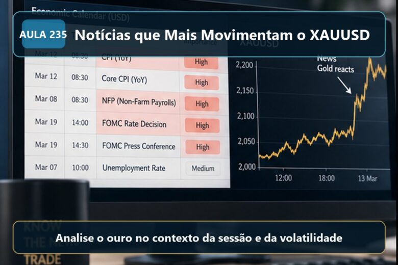 Imagem informativa exclusiva para Aula 235 — Notícias que Mais Movimentam o XAUUSD