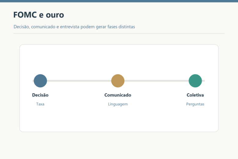 Linha do tempo de decisão da taxa, comunicado e coletiva do FOMC.