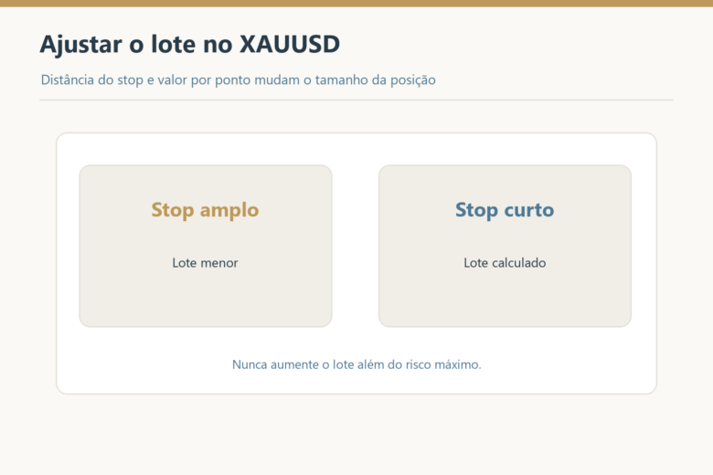 Stop mais amplo requer lote menor para manter o mesmo risco.