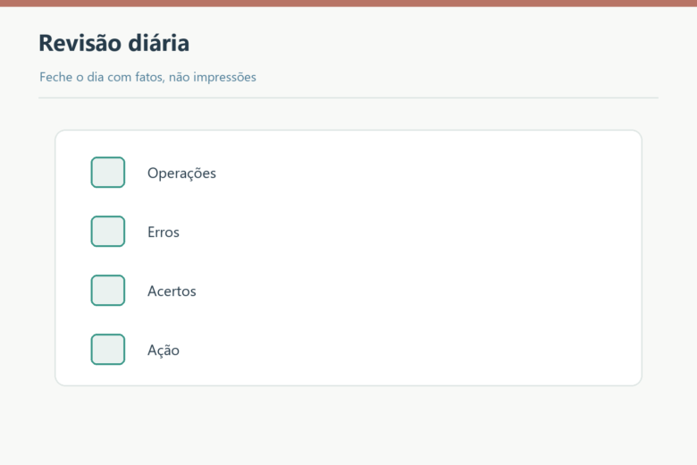 Operações, erros, acertos e ação na revisão diária.