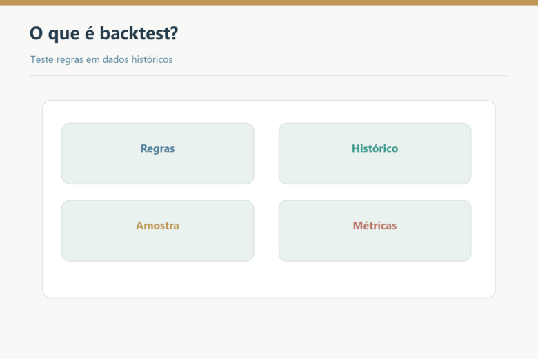 Backtest combina regras, histórico, amostra e métricas.