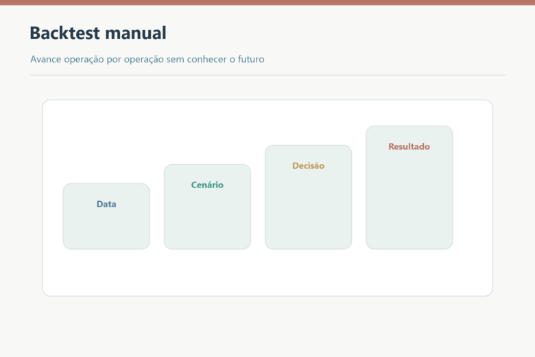 Data, cenário, decisão e resultado no backtest manual.