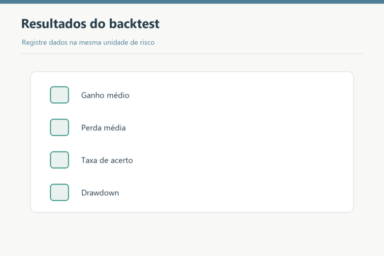 Ganho médio, perda média, taxa de acerto e drawdown do backtest.