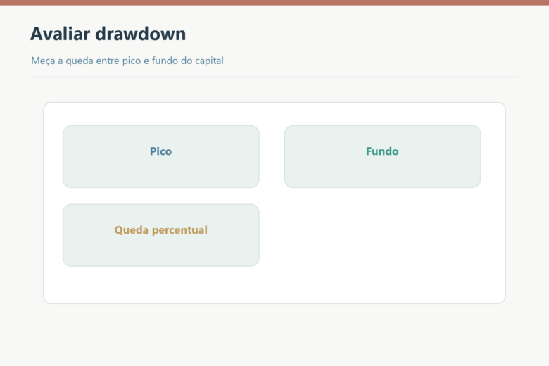 Pico, fundo e queda percentual para avaliar drawdown.