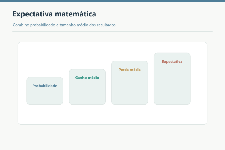 Probabilidade, ganho médio, perda média e expectativa matemática.
