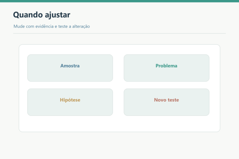Amostra, problema, hipótese e novo teste antes de ajustar estratégia.