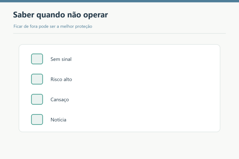 Sem sinal, risco alto, cansaço ou notícia são motivos para não operar.