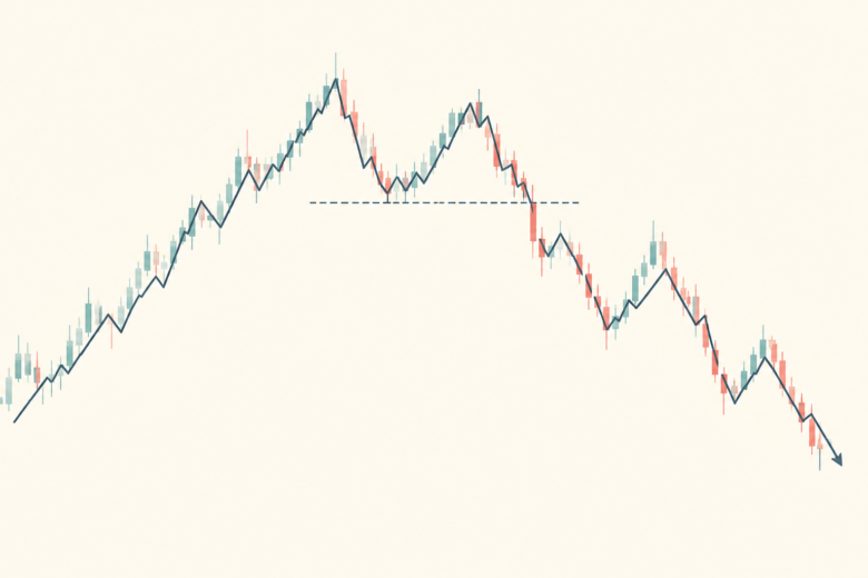Gráfico ilustra reversão de tendência após falha em superar a máxima e rompimento do suporte.