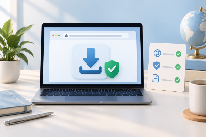 Computador exibindo download de plataforma de trading a partir de fonte verificada.
