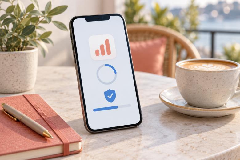 Aplicativo de trading sendo instalado com verificação de segurança em um celular.